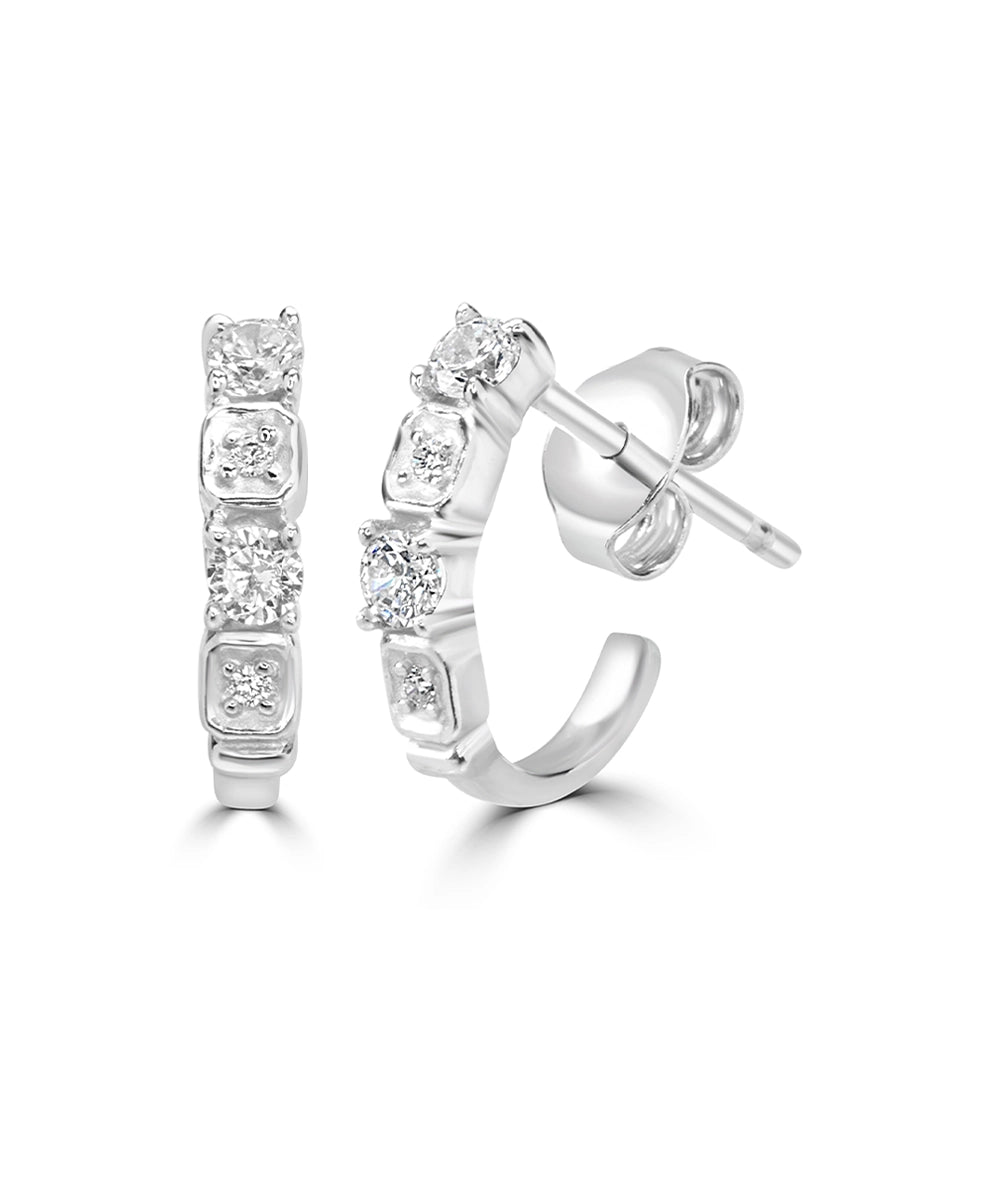 Silver Pave Cushion-Cut Huggie Hoops