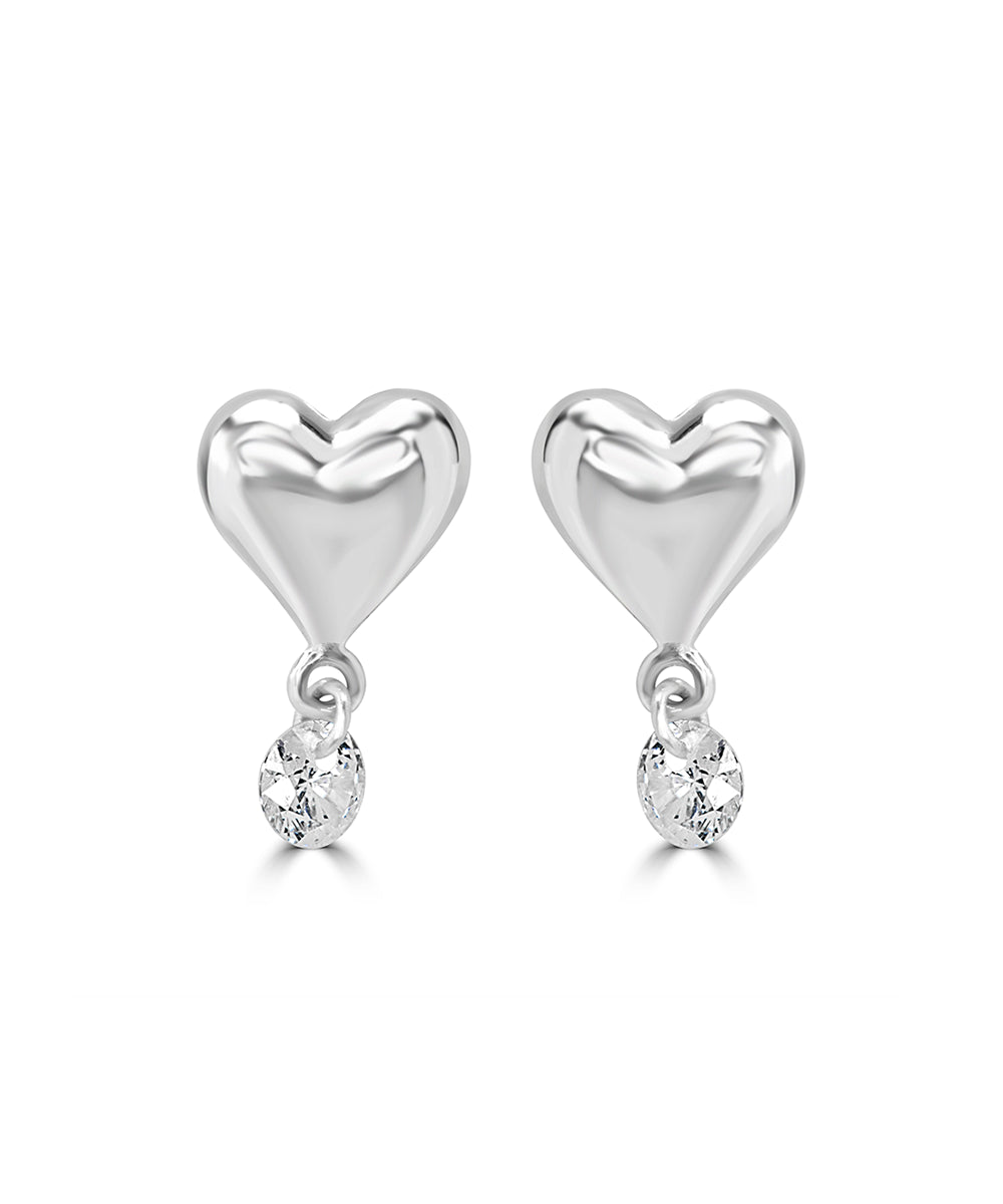 Silver Puffy Heart Drop Earrings
