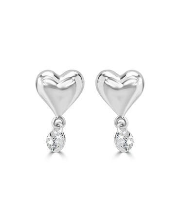 Silver Puffy Heart Drop Earrings