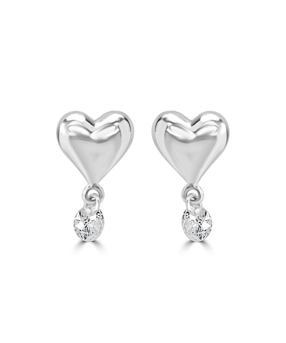 Silver Puffy Heart Drop Earrings
