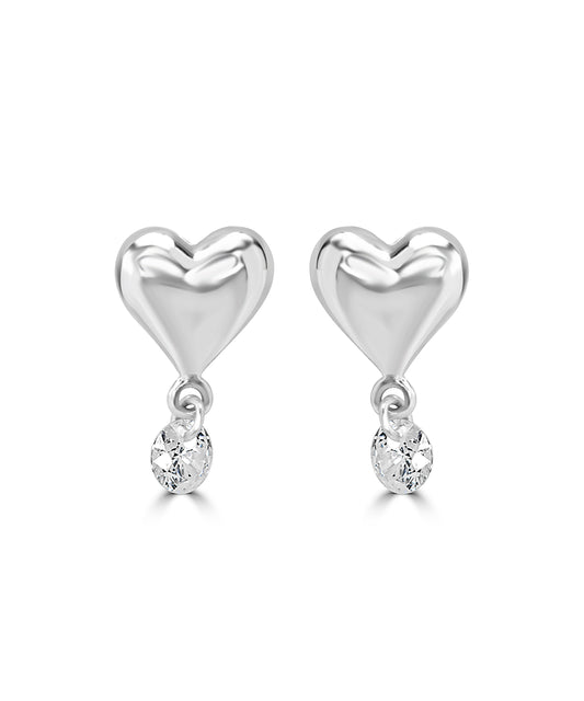 Silver Puffy Heart Drop Earrings