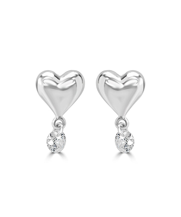 Silver Puffy Heart Drop Earrings
