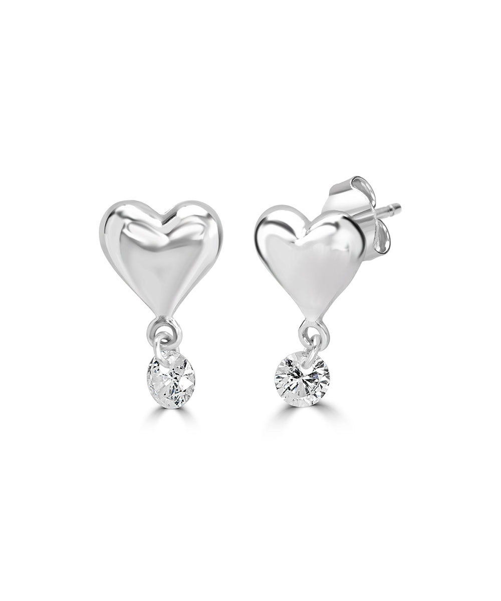Silver Puffy Heart Drop Earrings