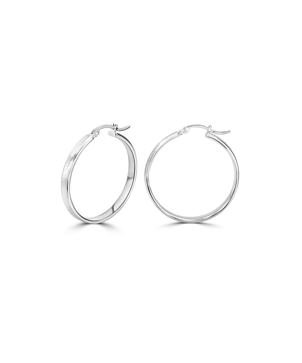 Silver Contemporary Textured Flat Hoops