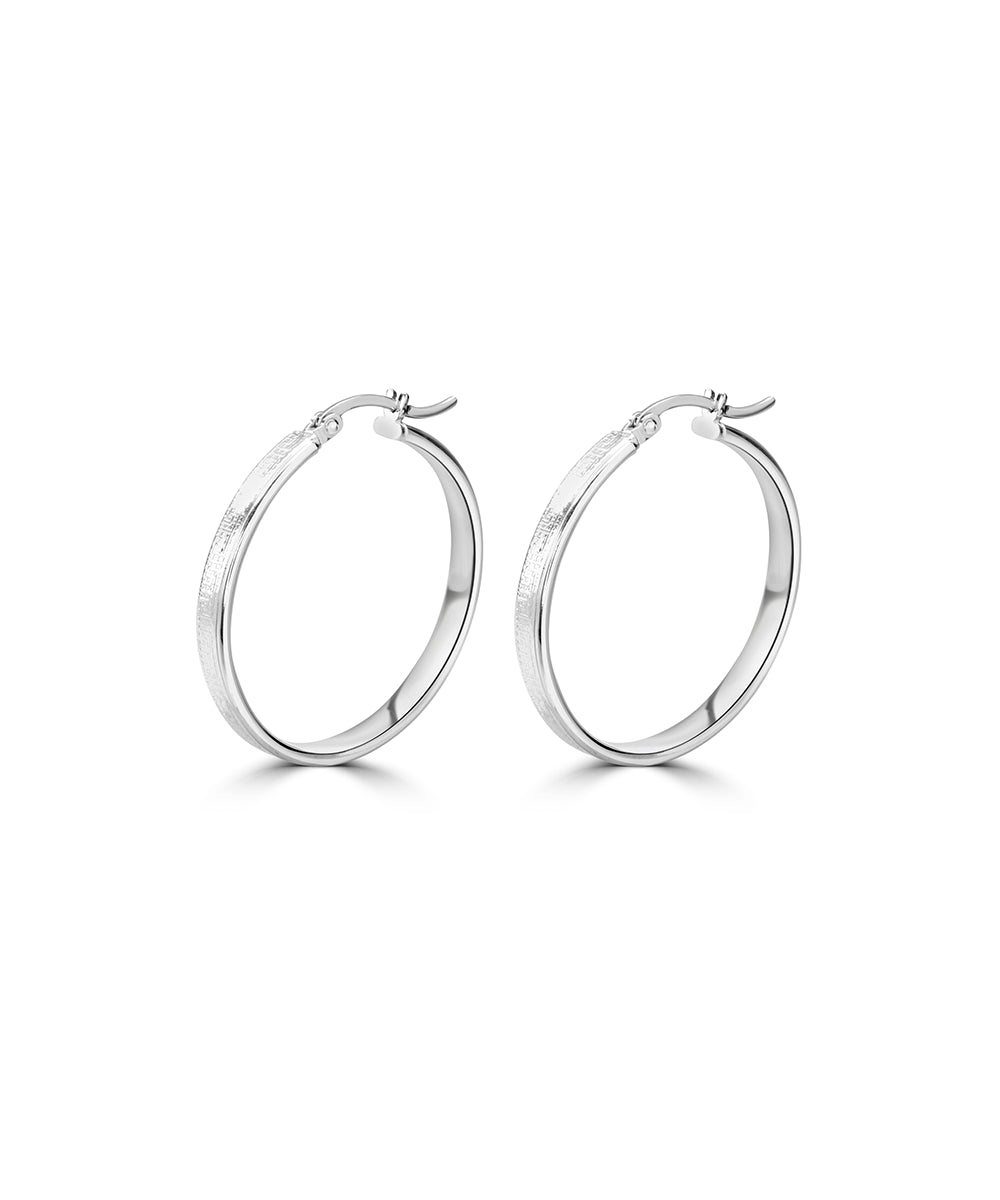 Silver Contemporary Textured Flat Hoops