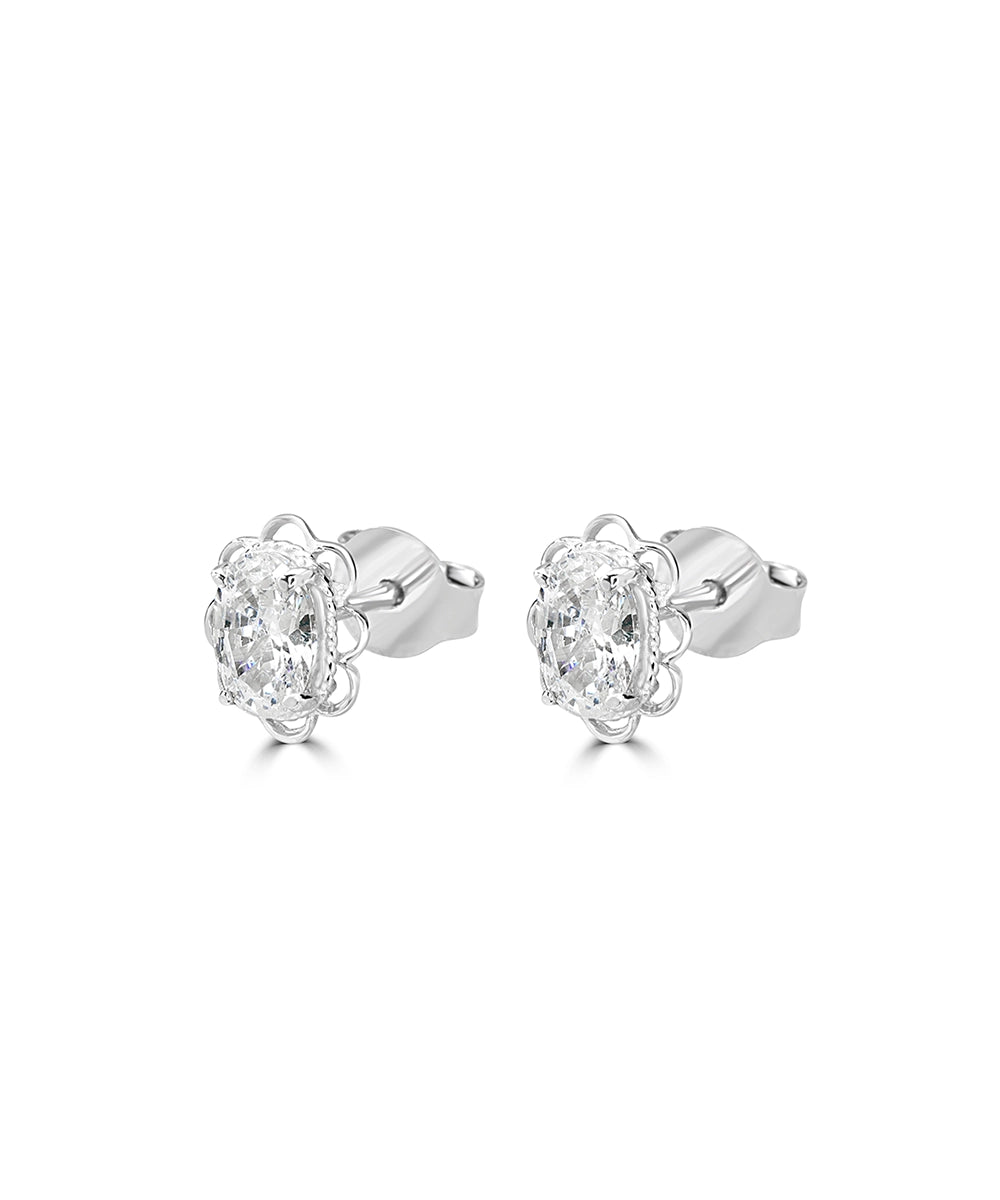 Silver Oval Solitaire Stud Earrings