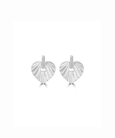 Silver Pave Accent Grooved Heart Studs