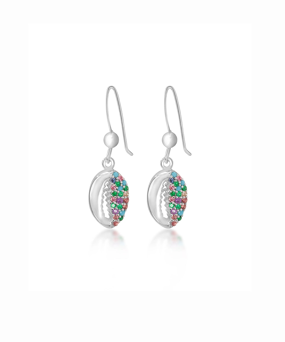 Silver Multi-Color Cowrie Shell Drop Earrings