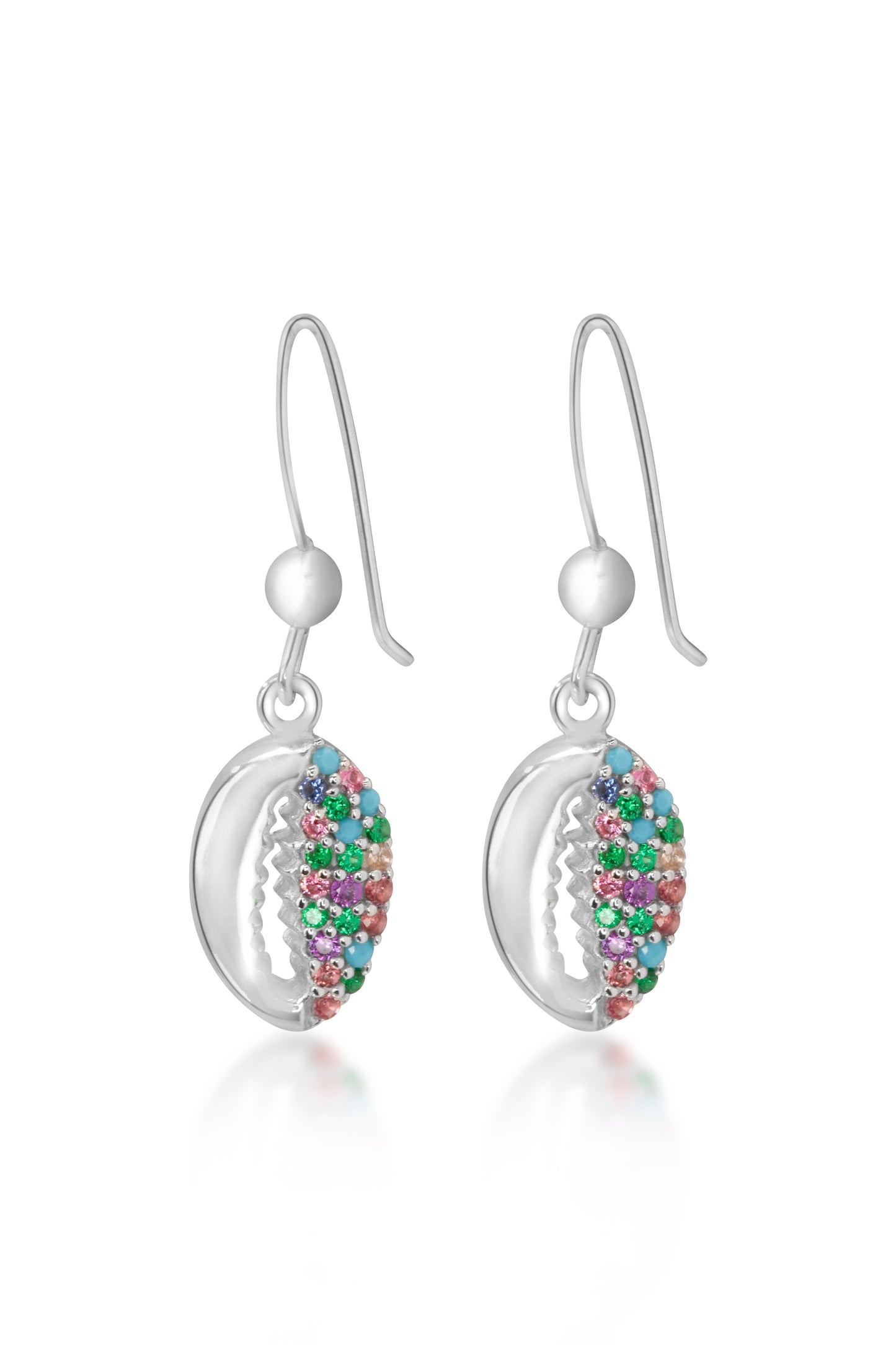 Silver Multi-Color Cowrie Shell Drop Earrings