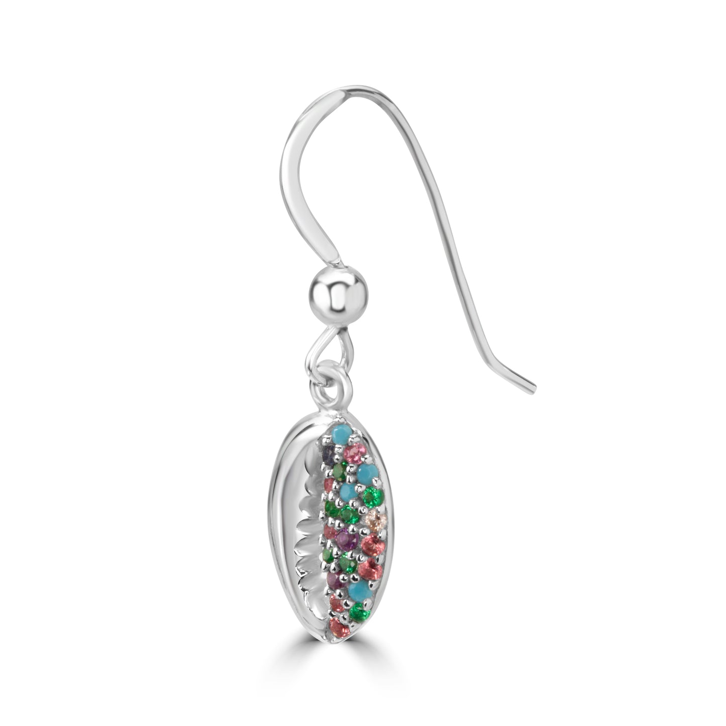 Silver Multi-Color Cowrie Shell Drop Earrings