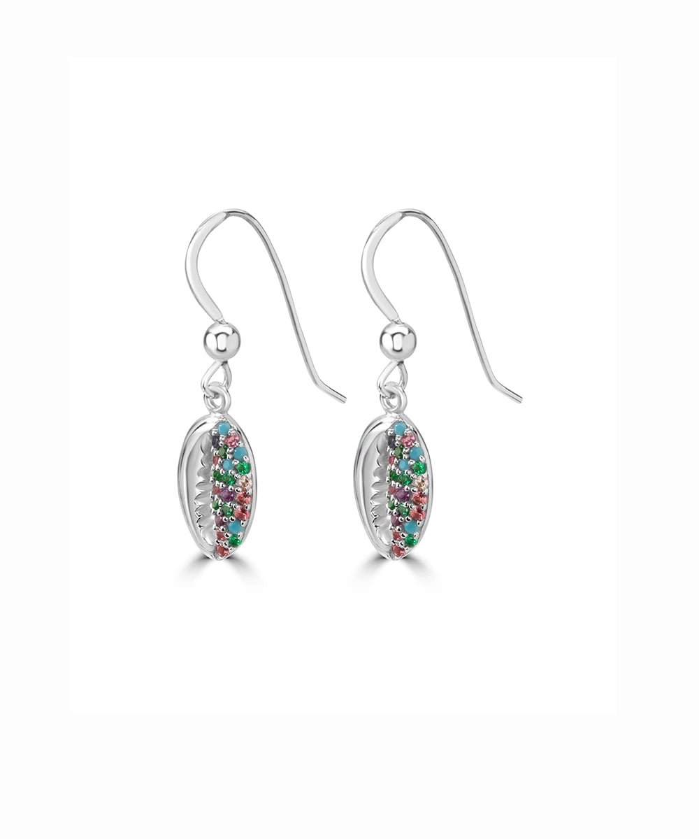 Silver Multi-Color Cowrie Shell Drop Earrings