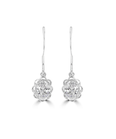Silver Scalloped Bezel Oval Dangle Earrings