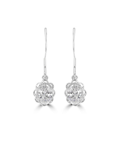 Silver Scalloped Bezel Oval Dangle Earrings