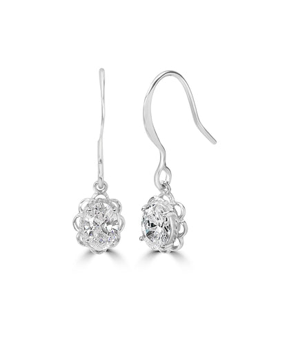 Silver Scalloped Bezel Oval Dangle Earrings
