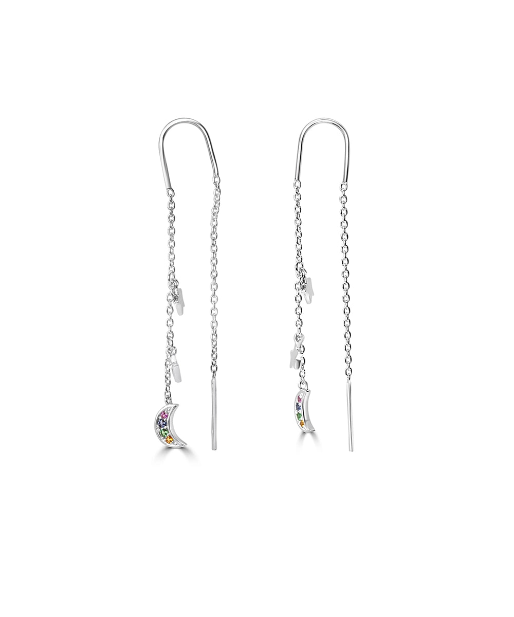 Silver Moon & Star Threader Earrings