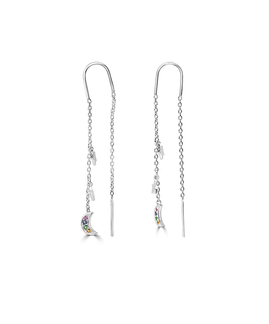 Silver Moon & Star Threader Earrings