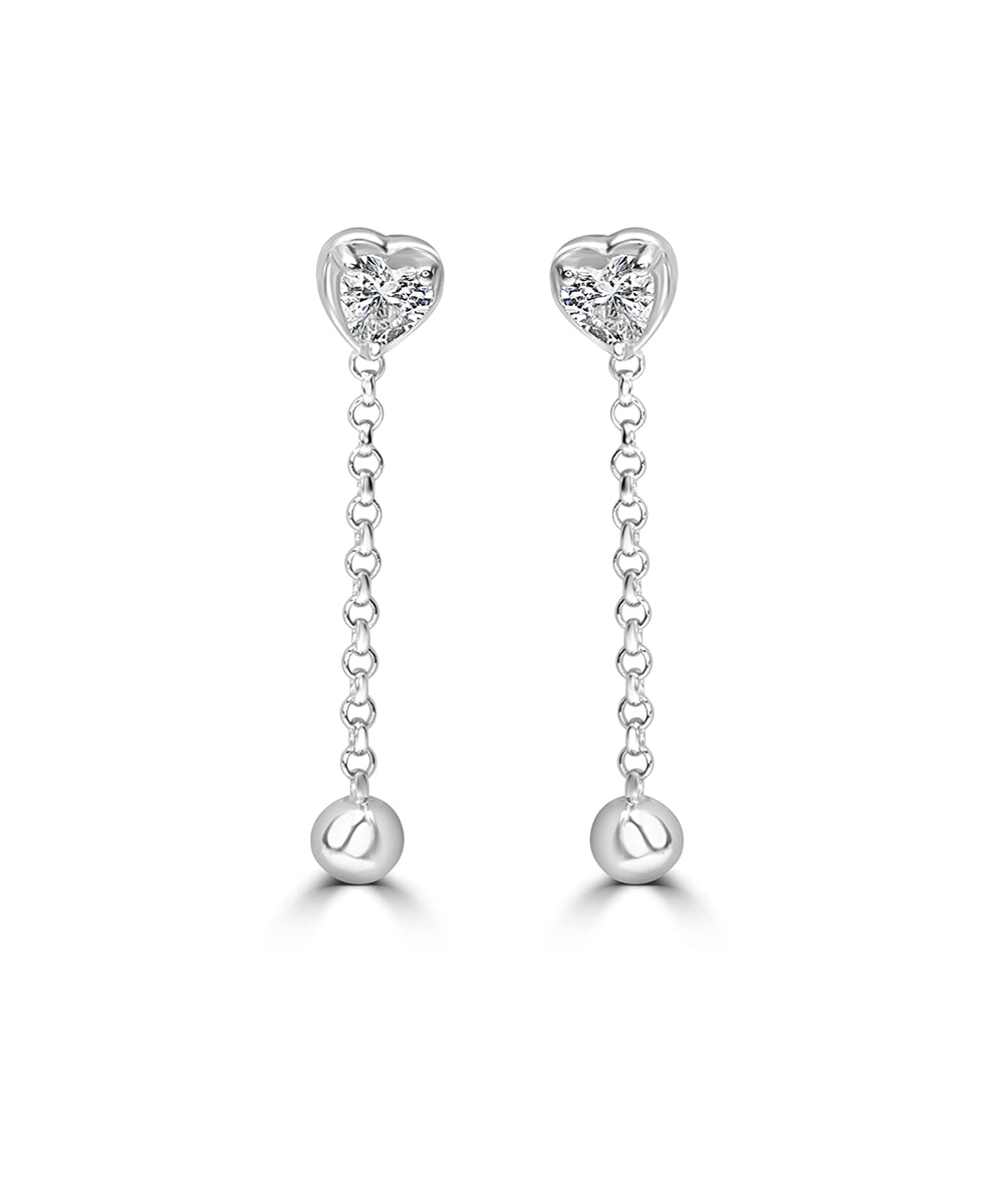 Silver Heart Chain and Ball Dangle Earrings