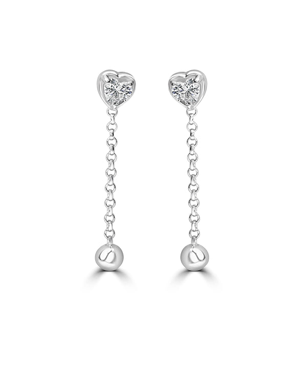 Silver Heart Chain and Ball Dangle Earrings