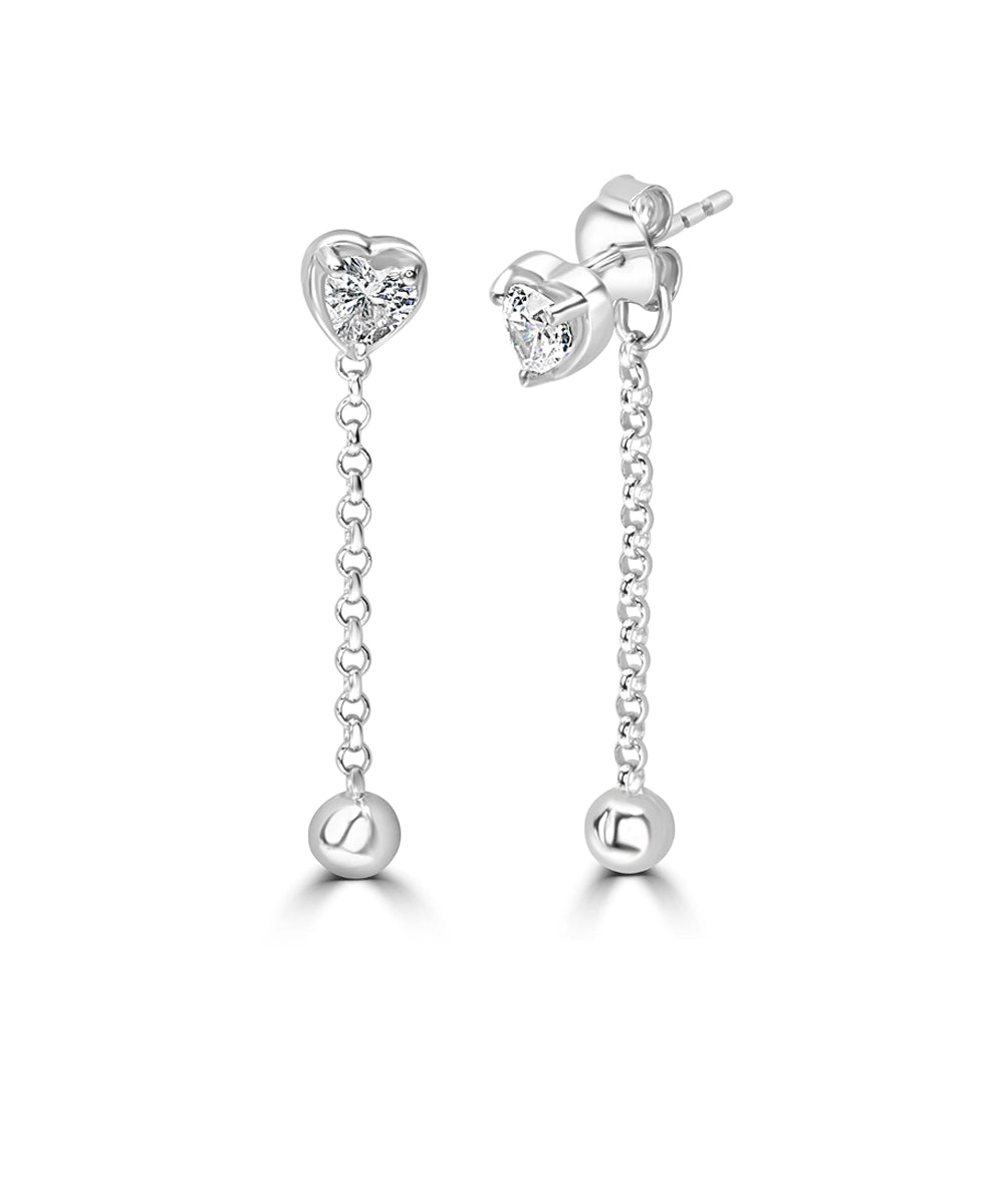 Silver Heart Chain and Ball Dangle Earrings