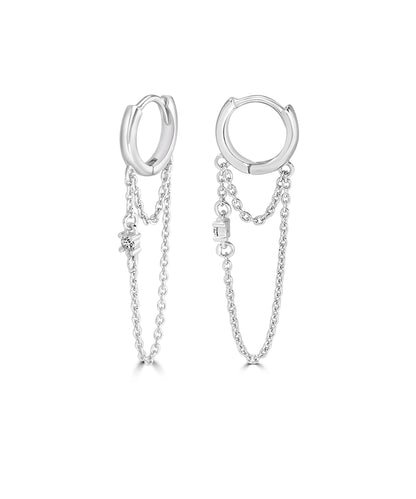 Silver Mini Hoops with Fluid Chain Dangles