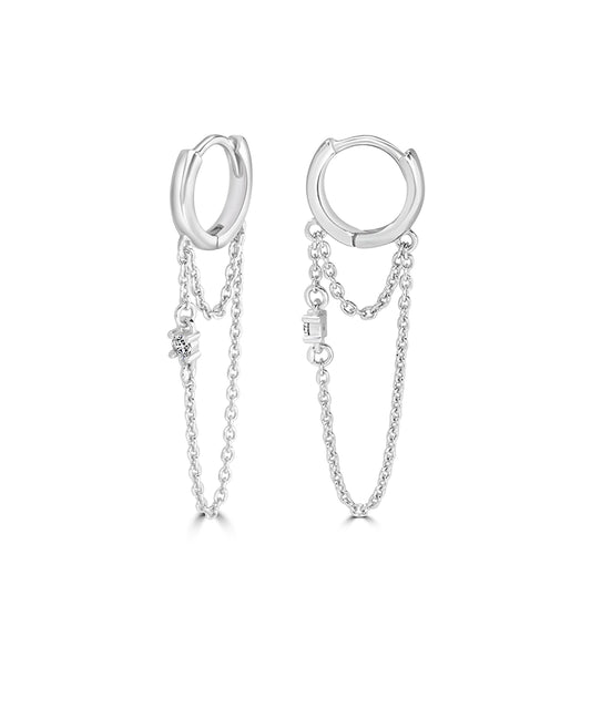 Silver Mini Hoops with Fluid Chain Dangles