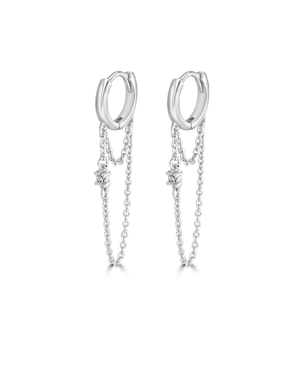 Silver Mini Hoops with Fluid Chain Dangles