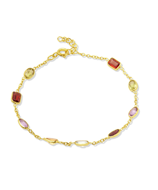 Silver Gold Plated Delicate Colorful Gemstone Bracelet