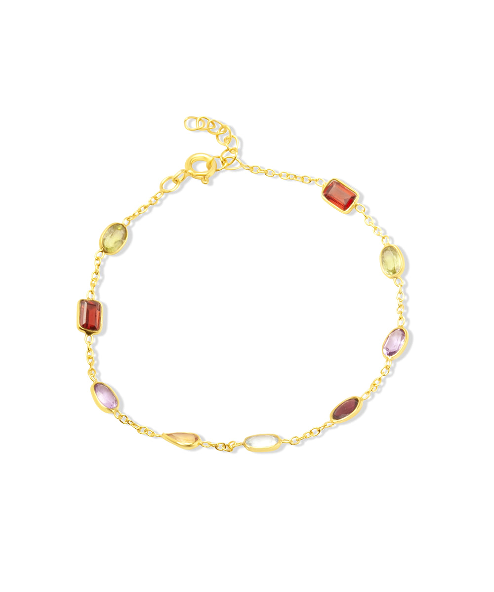 Silver Gold Plated Delicate Colorful Gemstone Bracelet