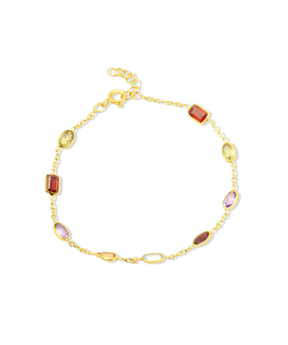 Silver Gold Plated Delicate Colorful Gemstone Bracelet