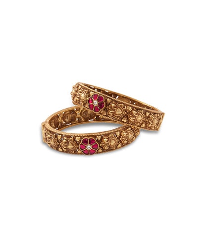 Silver Rajwadi Bangles With Intricate Floral Motifs