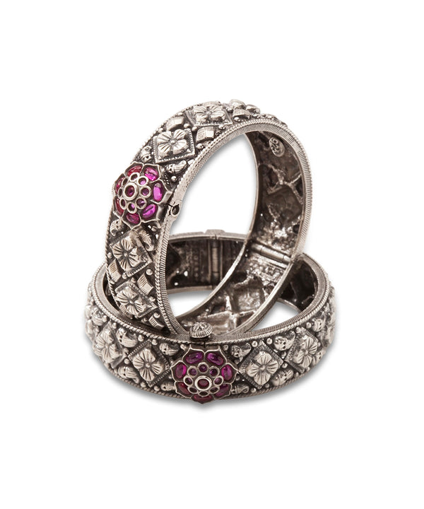Silver Oxidized Kundan Statement Bangles