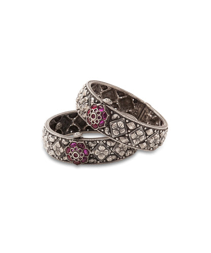 Silver Oxidized Kundan Statement Bangles