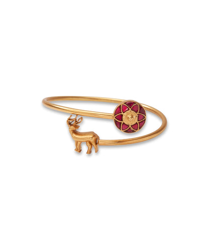 Silver Pink Deer Motif Open Bangle