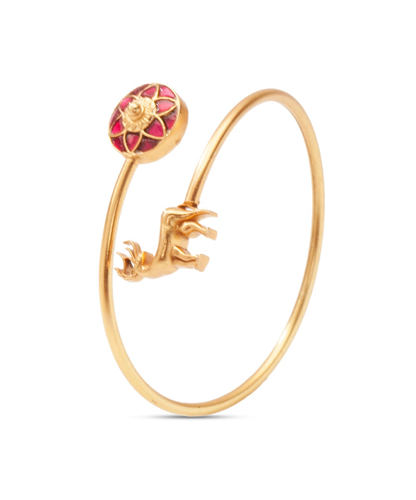 Silver Pink Deer Motif Open Bangle