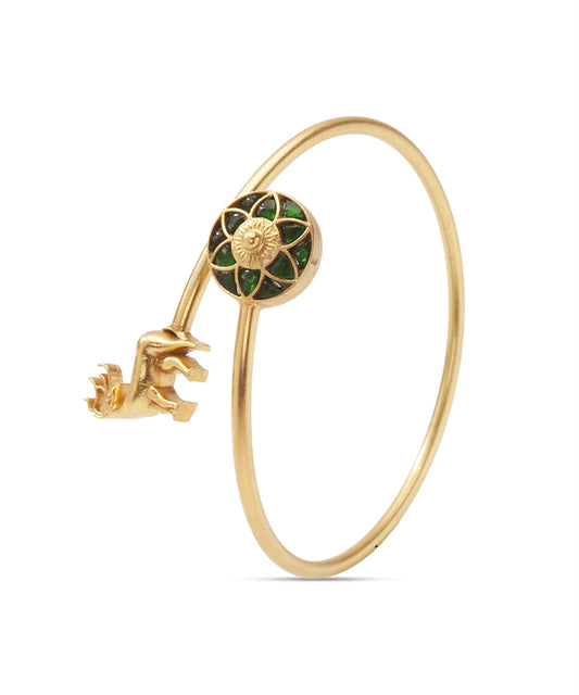 Silver Green Deer Motif Open Bangle