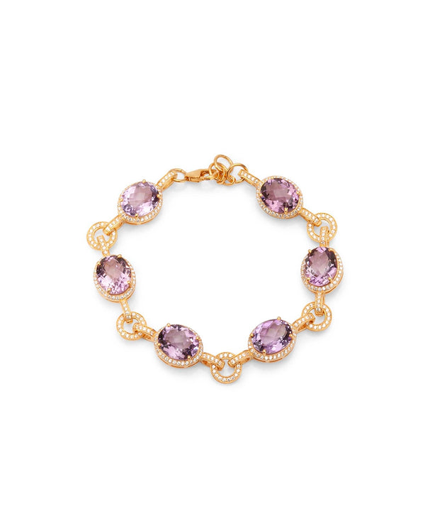 Silver Gold Plated Amethyst Link Bracelet