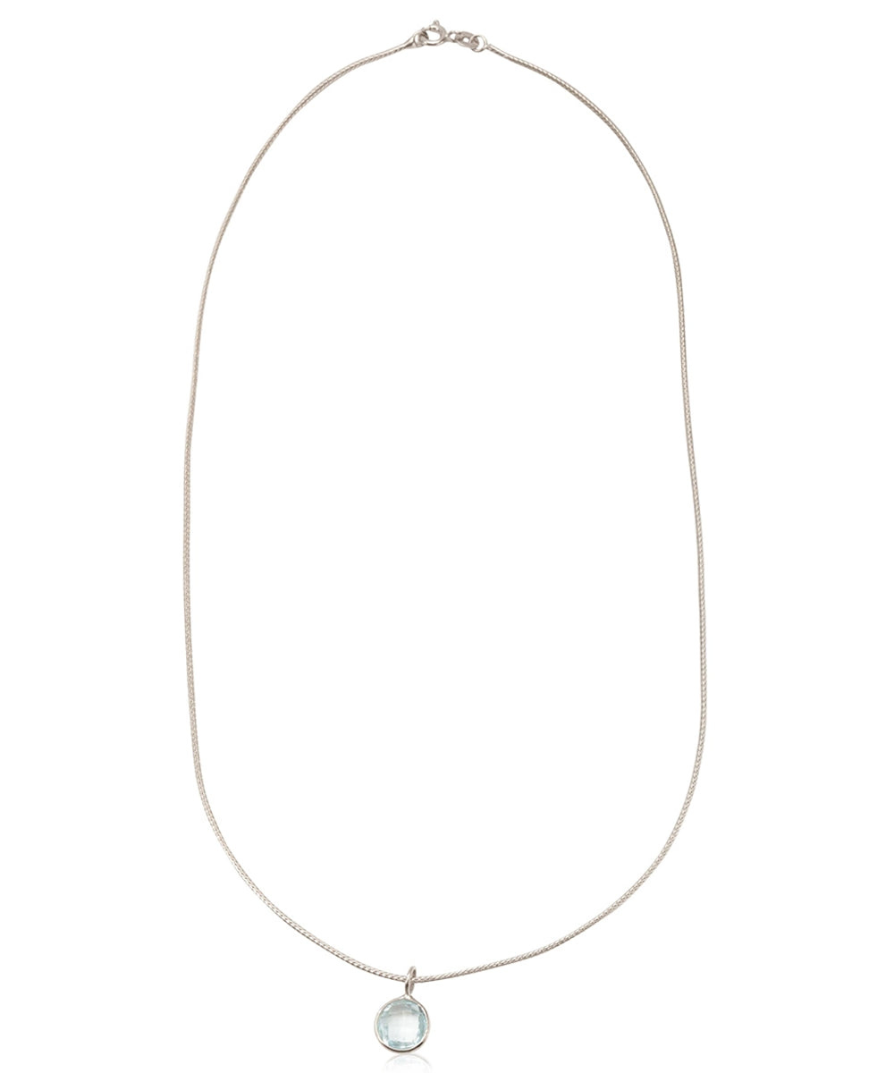 Silver Blue Topaz Drop Necklace on Snake Chain