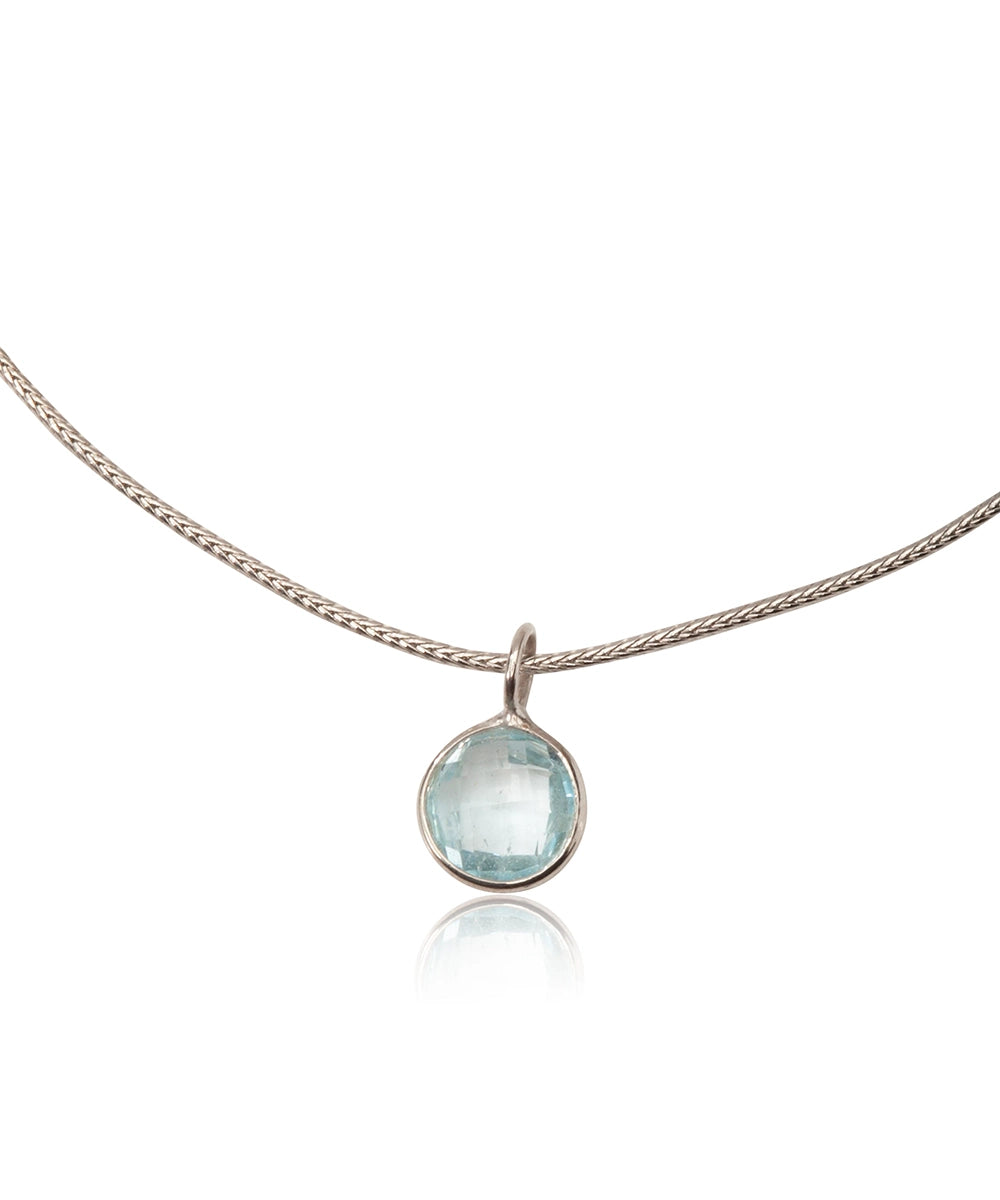 Silver Blue Topaz Drop Necklace on Snake Chain