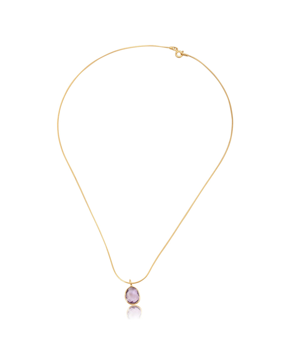 Silver Gold Plated  Amethyst Drop Pendant With Link Chain