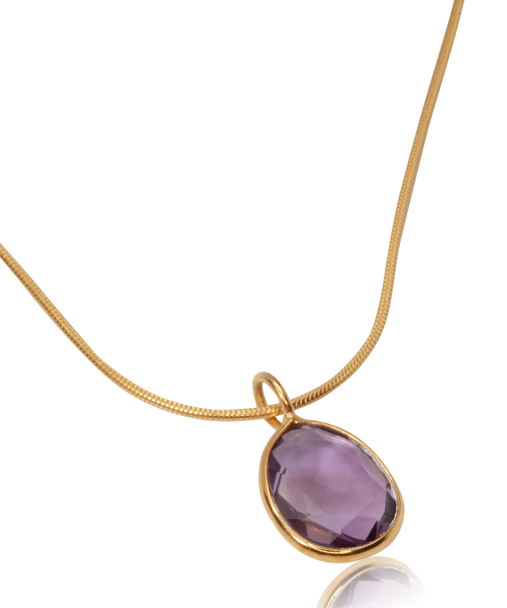 Silver Gold Plated  Amethyst Drop Pendant With Link Chain