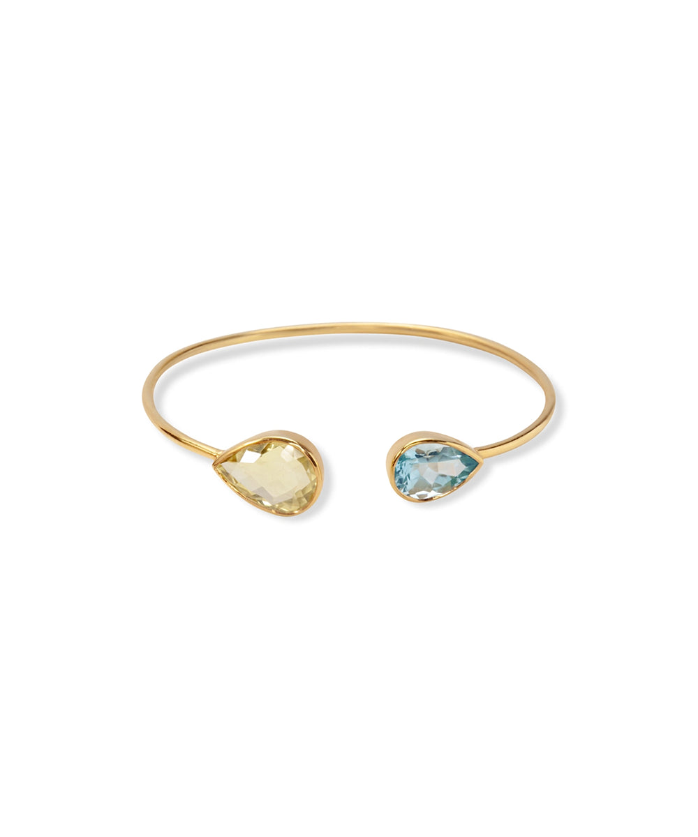 Silver Gold Plated Dual Teardrop Gemstone Cuff Bracelet