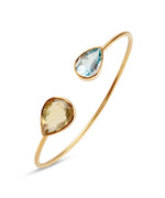 Silver Gold Plated Dual Teardrop Gemstone Cuff Bracelet