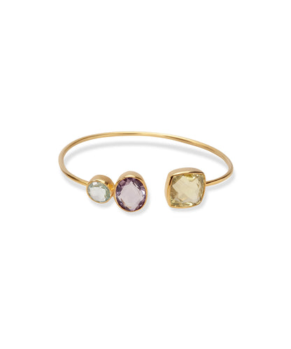 Silver Gold Plated Triple-Stone Bypass Cuff Bracelet