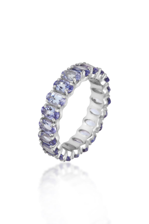 Silver Vivid Blue Tanzanite Full Eternity Band