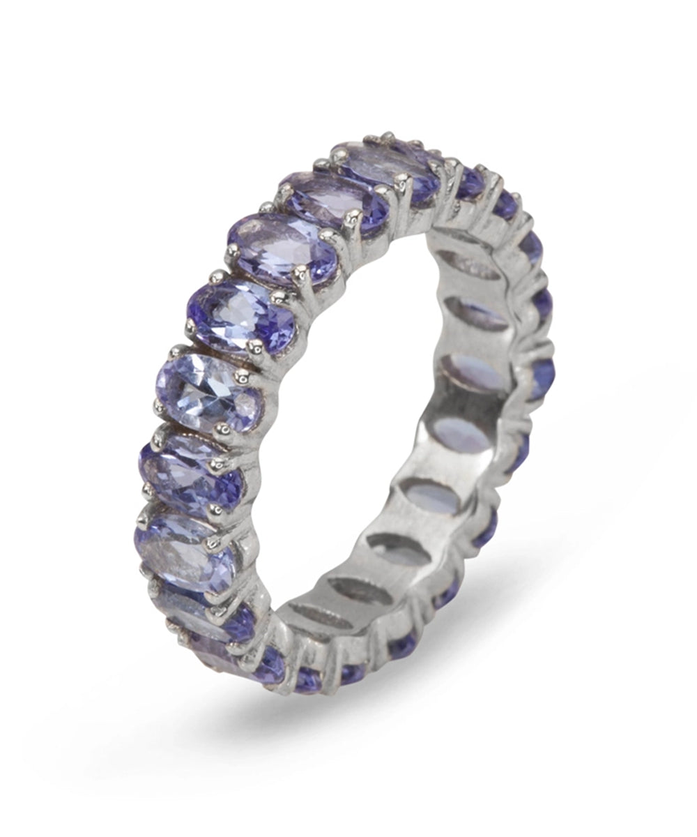 Silver Elegant Tanzanite Gemstone Eternity Ring