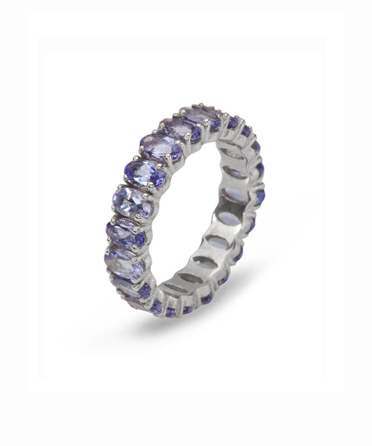 Silver Elegant Tanzanite Gemstone Eternity Ring