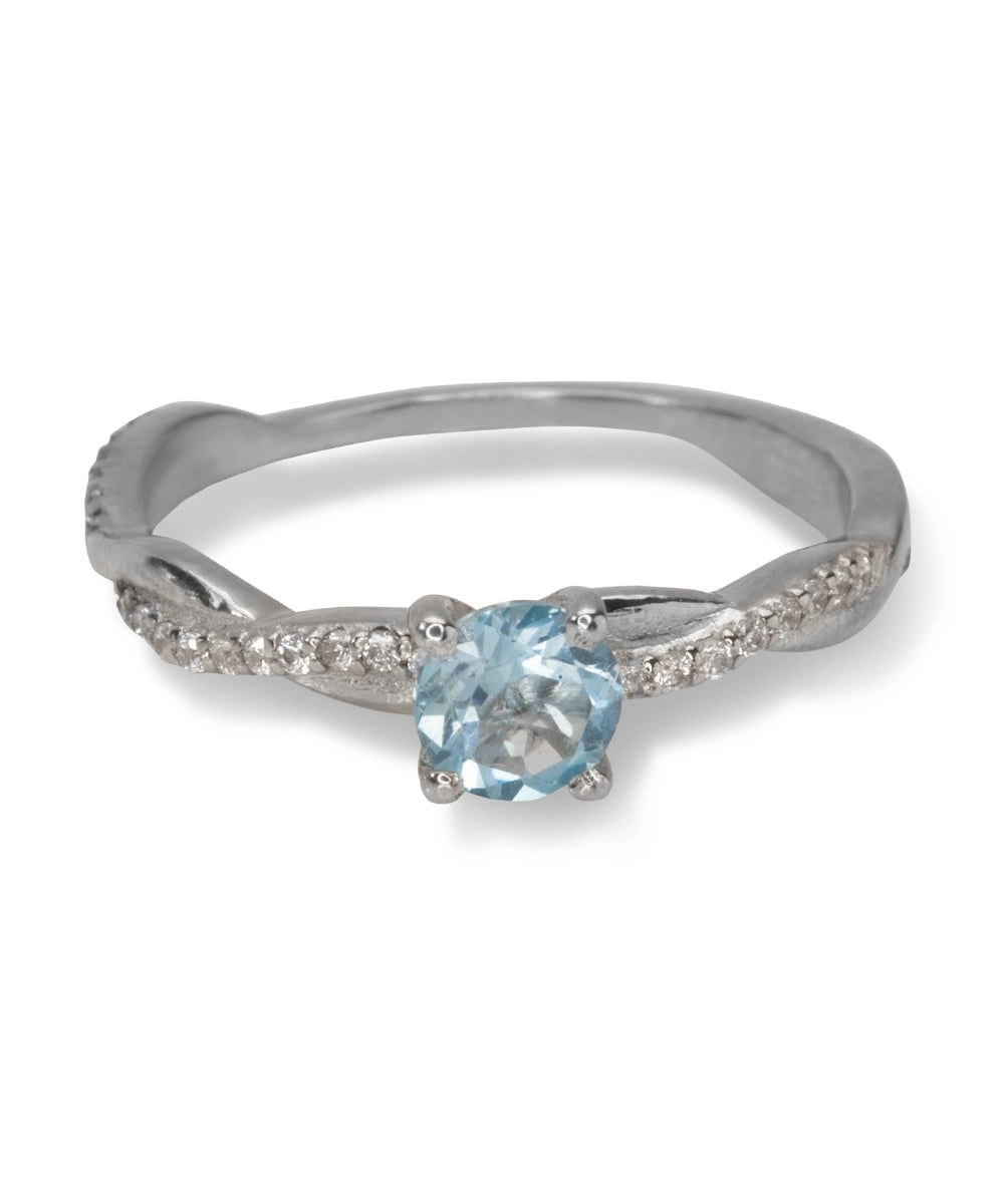 Silver Blue Topaz Stone Twisted  Ring