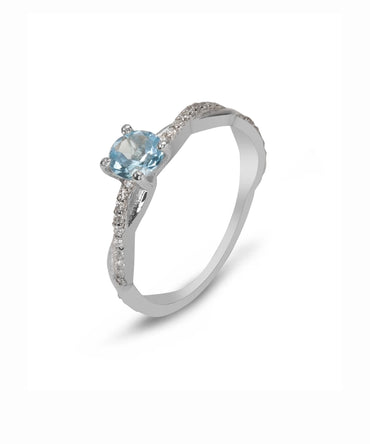 Silver Blue Topaz Stone Twisted  Ring