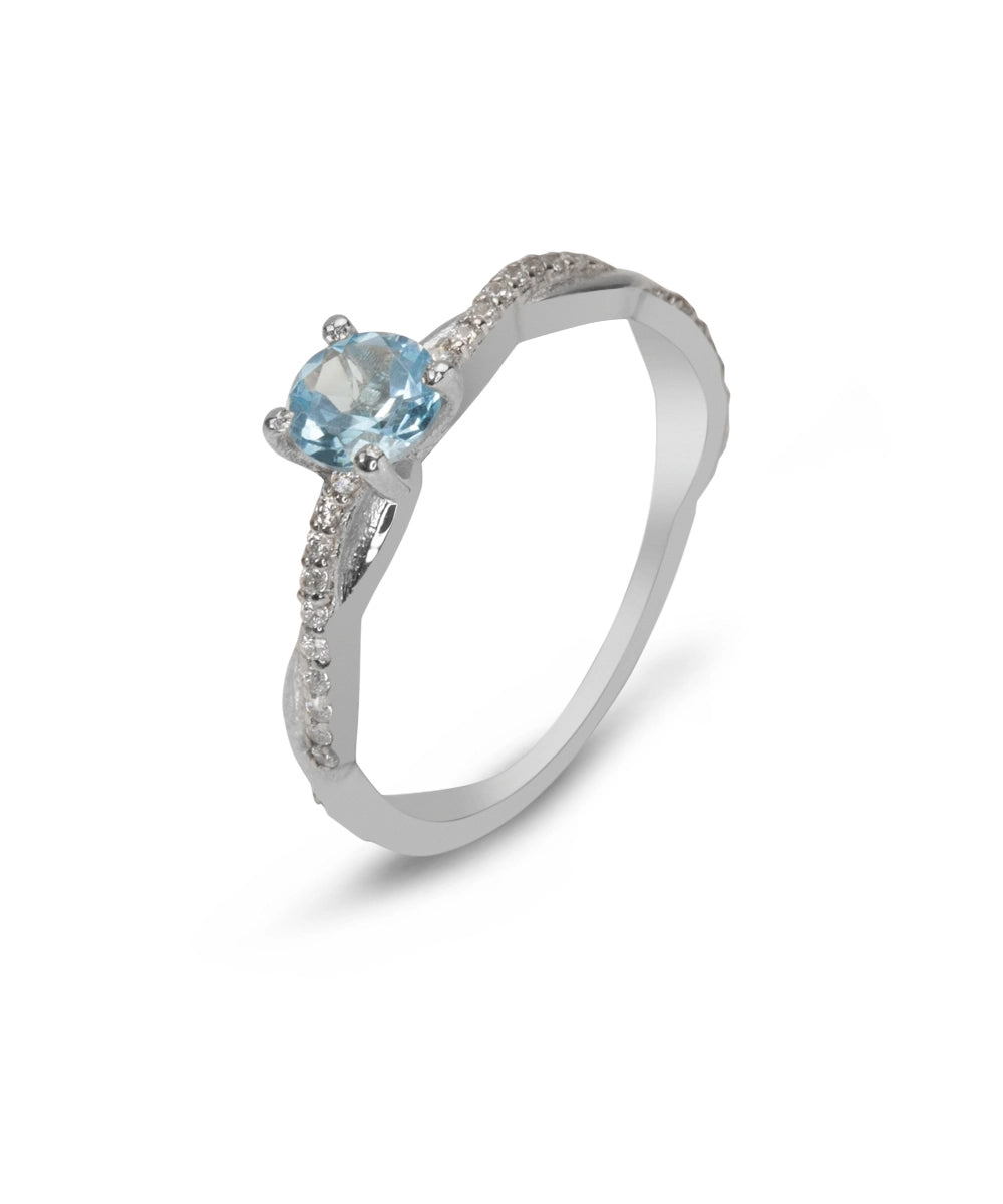 Silver Blue Topaz Stone Twisted  Ring
