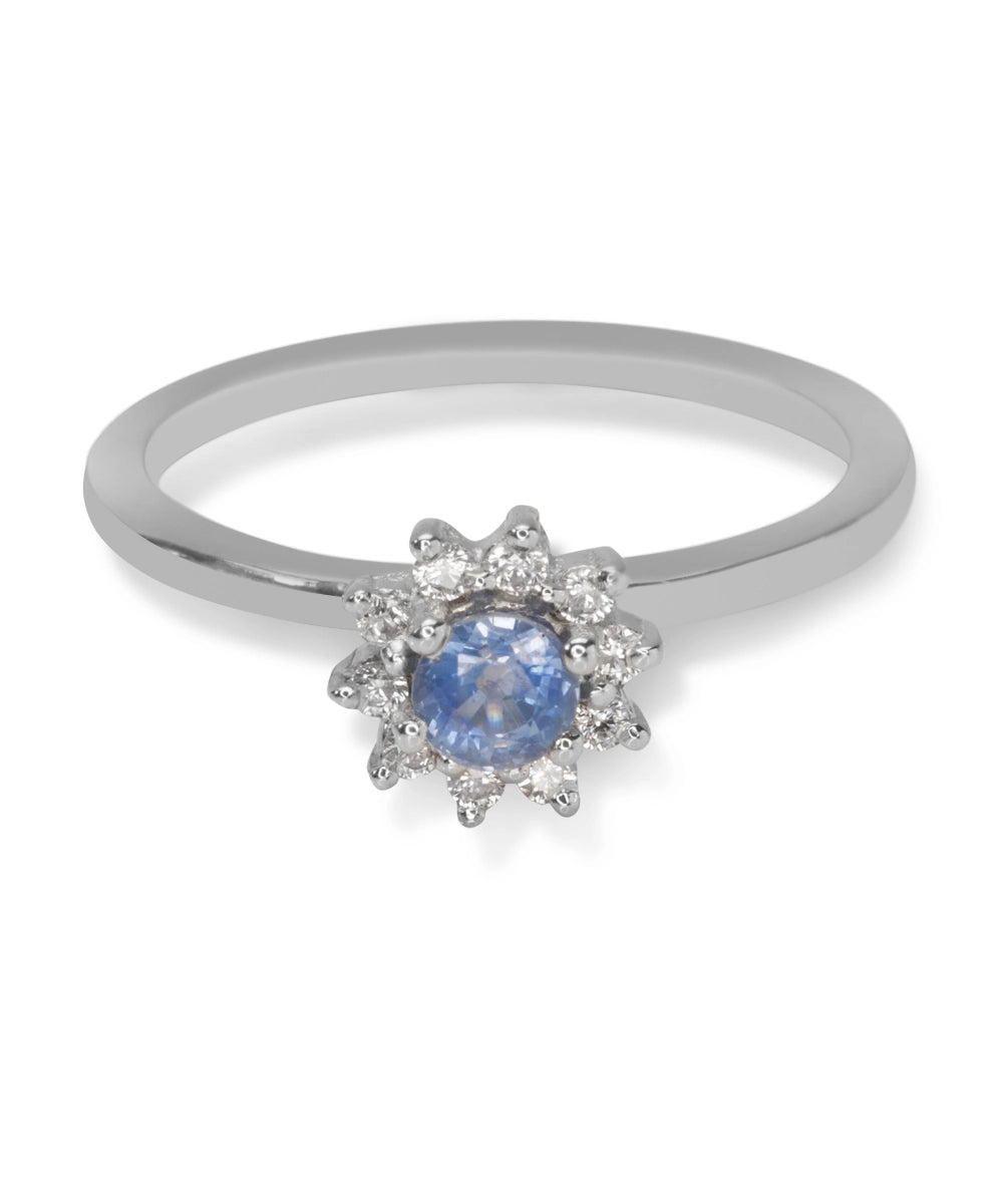 Silver Blue Sapphire Floral Ring